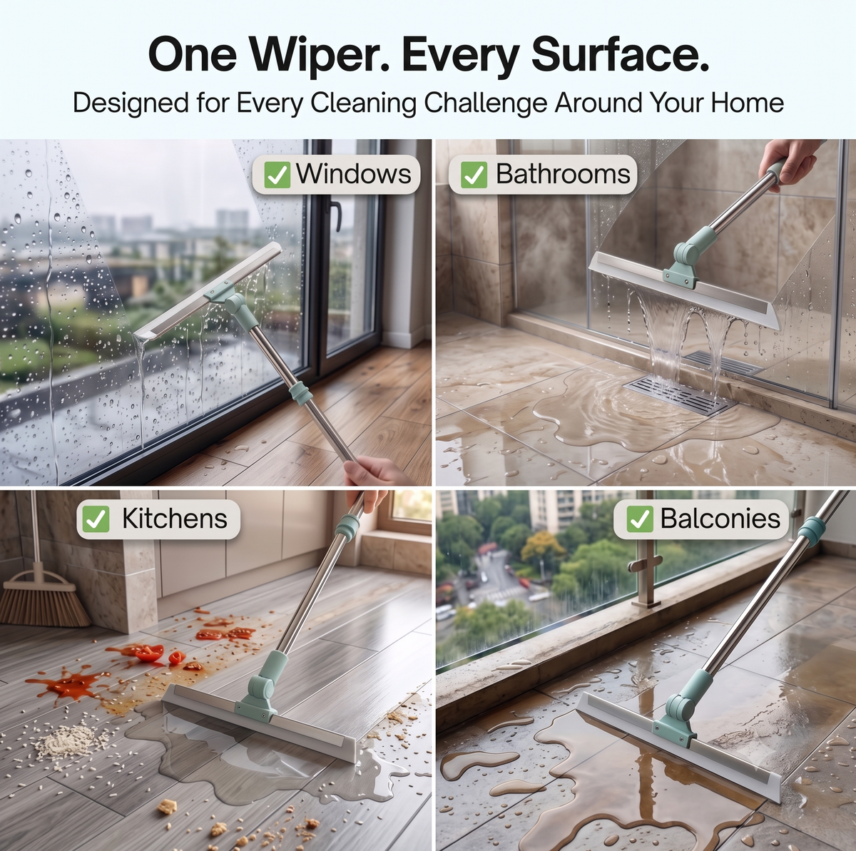 (FlexiWipe – Multipurpose Wiper | Extendable-Rod | Silicon Blade | 180° Head of ( pack of 1 )