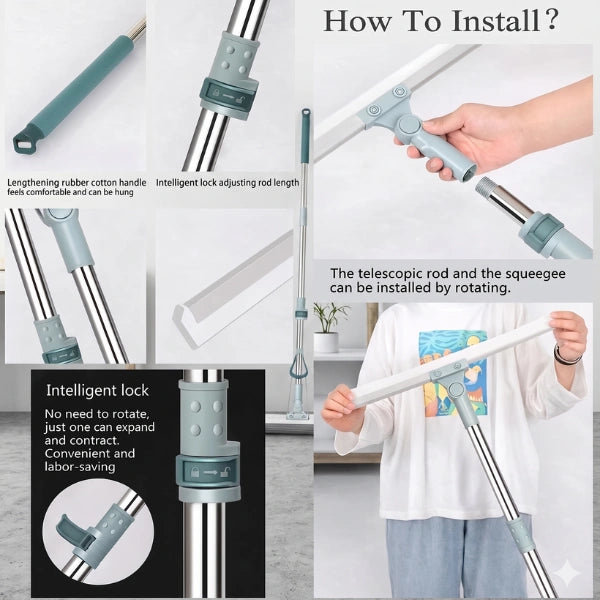 (FlexiWipe – Multipurpose Wiper | Extendable-Rod | Silicon Blade | 180° Head of ( pack of 1 )