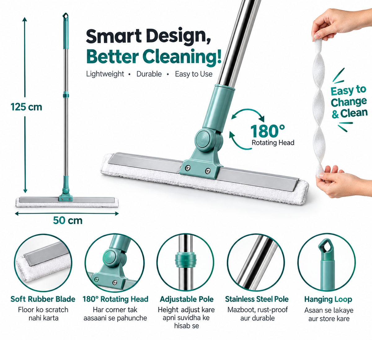 (FlexiWipe – Multipurpose Wiper | Extendable-Rod | Silicon Blade | 180° Head of ( pack of 1 )